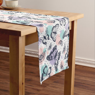 Colourful retro butterflies pattern. short table runner