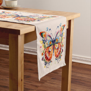 Colourful retro butterfly short table runner