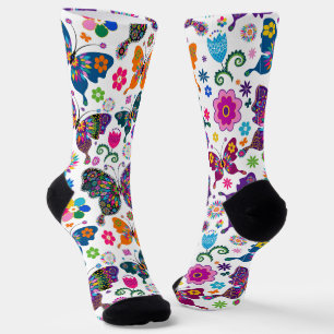 Colourful Retro BVutterflies Pattern Socks