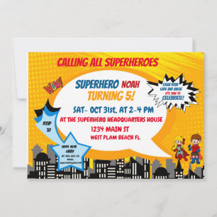 Colourful Retro Cartoon Comic Superhero Halloween  Invitation