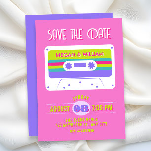 Colourful retro cassette tape save the date