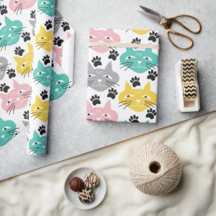 Colourful Retro Cats Wrapping Paper