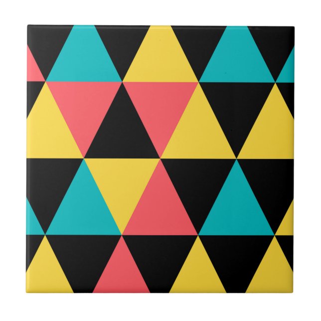 Colourful, retro cheerful geometric graphic patter ceramic tile (Front)