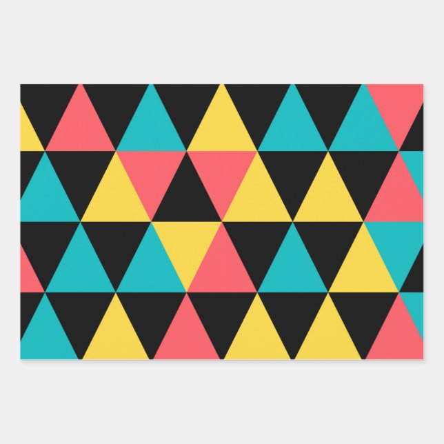 Colourful, retro cheerful geometric graphic patter wrapping paper sheet (Front)