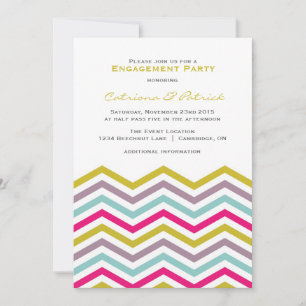 Colourful Retro Chevron Engagement Party Invitatio Invitation