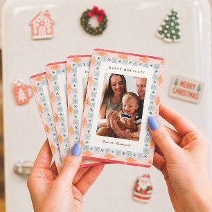 Colourful Retro Christmas Family Photo Magnet