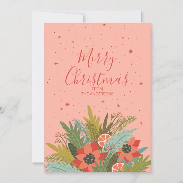 Colourful Retro Christmas Floral Holiday Card (Front)