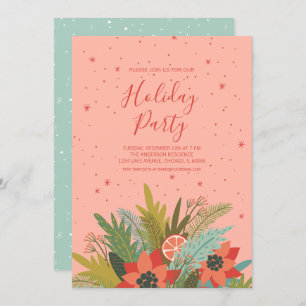 Colourful Retro Christmas Floral Holiday Party Invitation