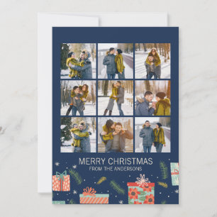 Colourful Retro Christmas Gift Box 9 Photo Holiday Card