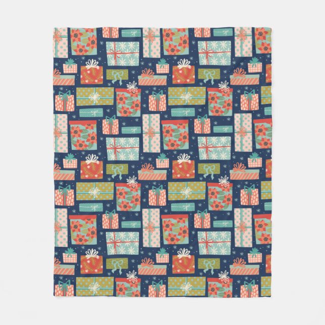 Colourful Retro Christmas Gift Box Holiday Fleece Blanket (Front)