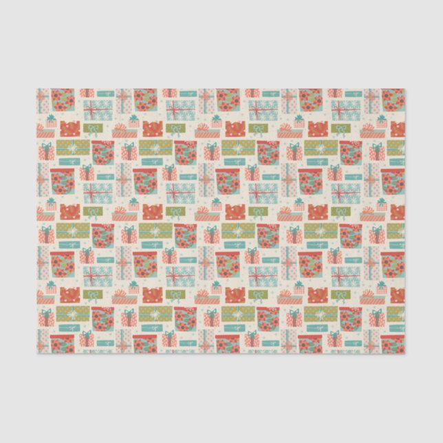 Colourful Retro Christmas Gift Box Holiday Tissue Paper (Front)