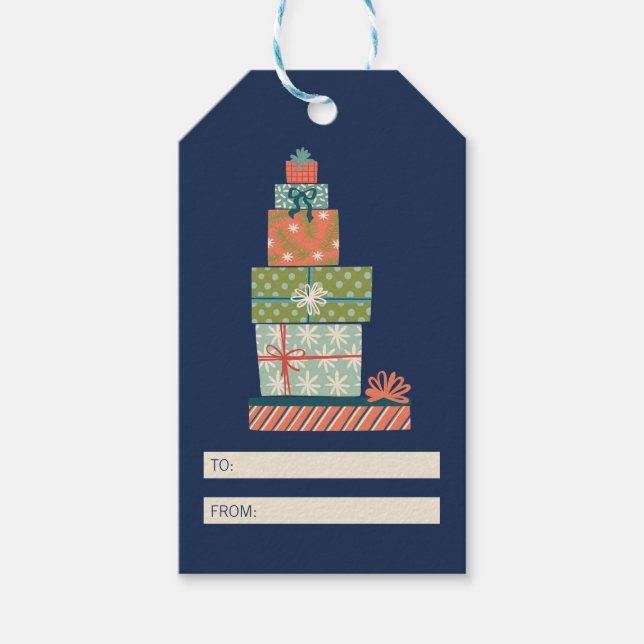Colourful Retro Christmas Gift Box Tags (Front)