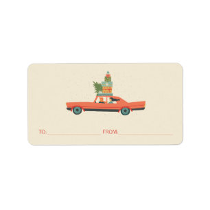 Colourful Retro Christmas Holiday Car Label