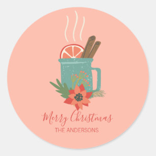 Colourful Retro Christmas Holiday Cider Classic Round Sticker