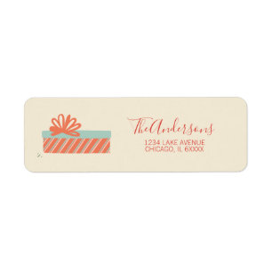 Colourful Retro Christmas Holiday Gift Box Return Address Label