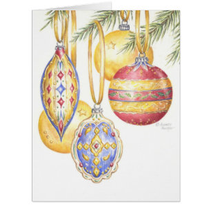 Colourful Retro Christmas Ornaments Greeting Card