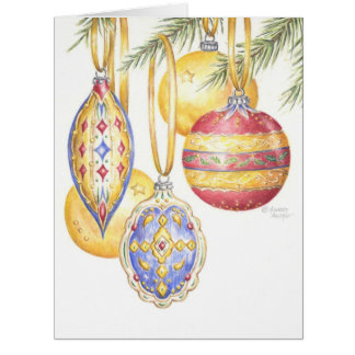 Colourful Retro Christmas Ornaments Greeting Card