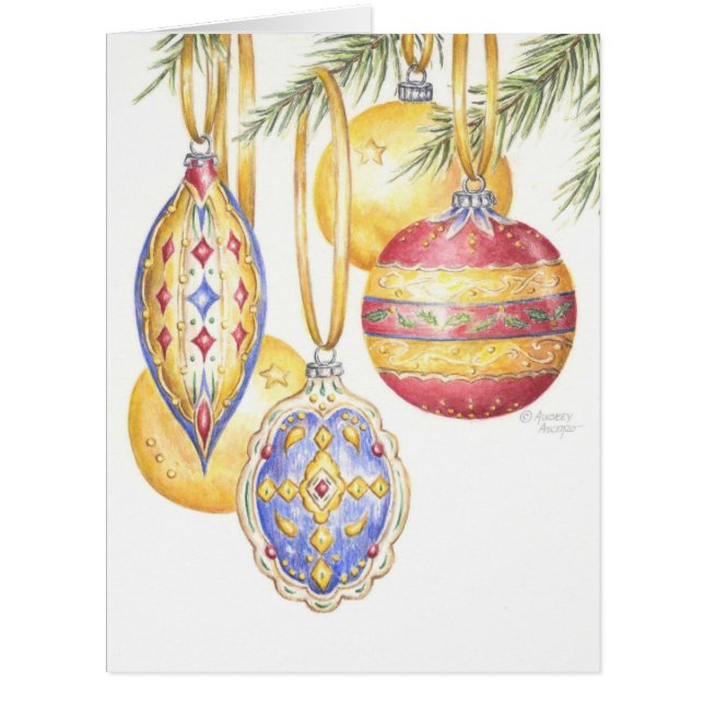 Colourful Retro Christmas Ornaments Greeting Card (Front)