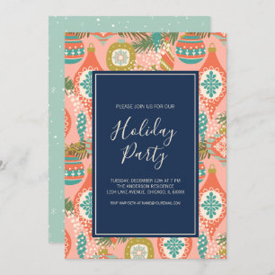 Colourful Retro Christmas Ornaments Holiday Party Invitation