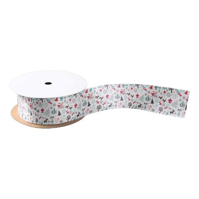 Colourful Retro Christmas Pattern Satin Ribbon (Spool)