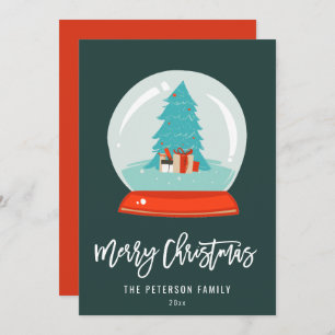 Colourful Retro Christmas Tree Snow Globe Holiday Card