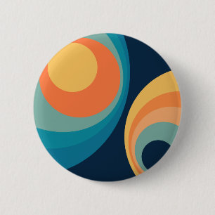 Colourful retro circles design 6 cm round badge