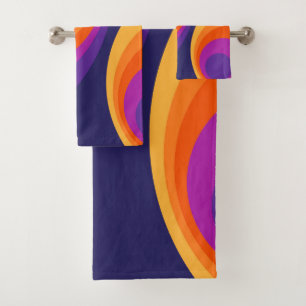 Colourful retro circles design bath towel set