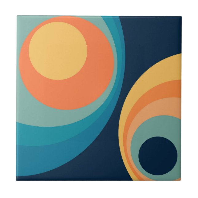 Colourful retro circles design ceramic tile (Front)