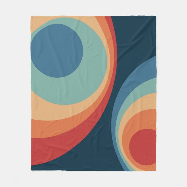 Colourful retro circles design fleece blanket (Front)