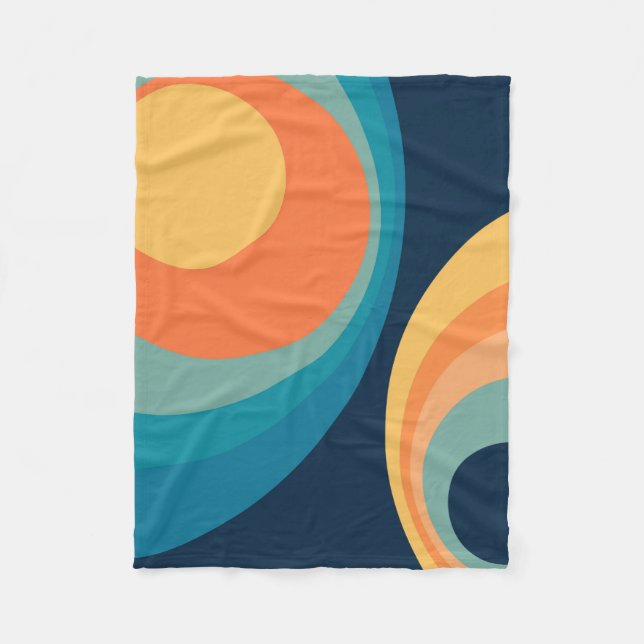Colourful retro circles design fleece blanket (Front)