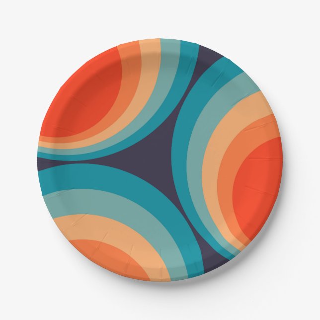 Colourful retro circles design paper plate (Front)