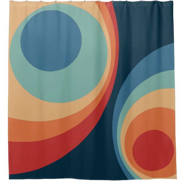 Colourful retro circles design shower curtain (Front)