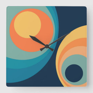 Colourful retro circles design square wall clock