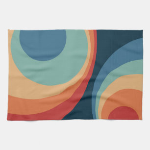 Colourful retro circles design tea towel