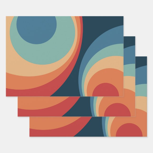 Colourful retro circles design wrapping paper sheet (Set)