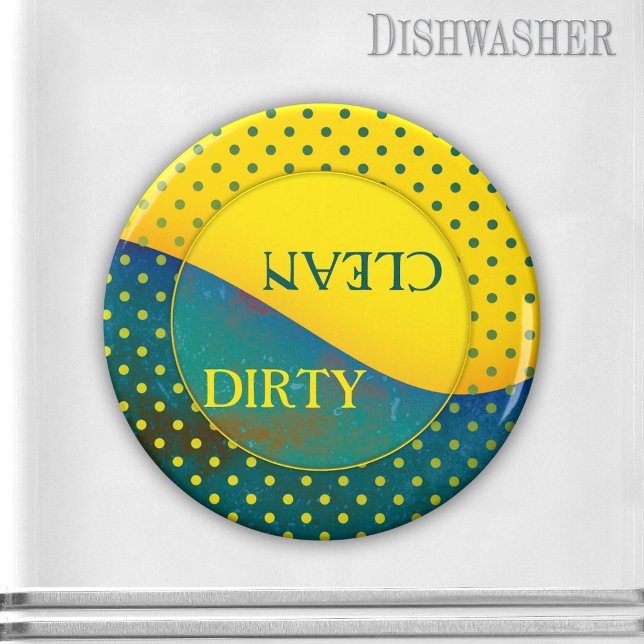 Colourful Retro Clean Dirty Dishwasher Magnet (Clean-dirty dishwasher magnet featuring a colorful retro design with polka dots)