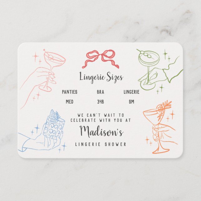 Colourful Retro Cocktail Party Lingerie Size Inser Enclosure Card (Front)