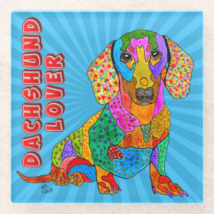 Colourful Retro Dachshund Lover Glass Coaster