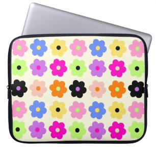 Colourful Retro Daisies Minimalist Floral Pattern Laptop Sleeve