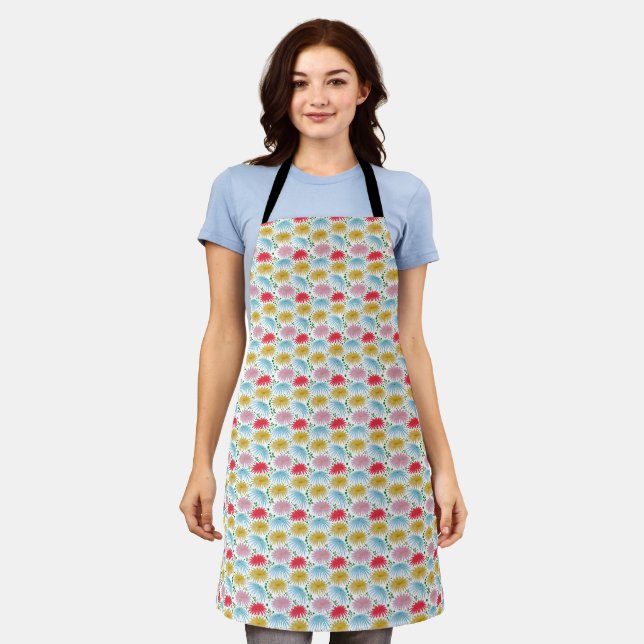 Colourful Retro Daisy Floral Pattern Whimsical  Apron (Worn)