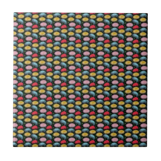 Colourful Retro Daisy Floral Pattern Whimsical  Ceramic Tile (Front)