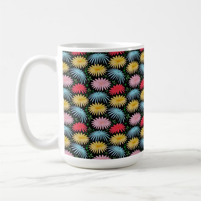 Colourful Retro Daisy Floral Pattern Whimsical  Coffee Mug (Left)