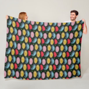 Colourful Retro Daisy Floral Pattern Whimsical Fleece Blanket