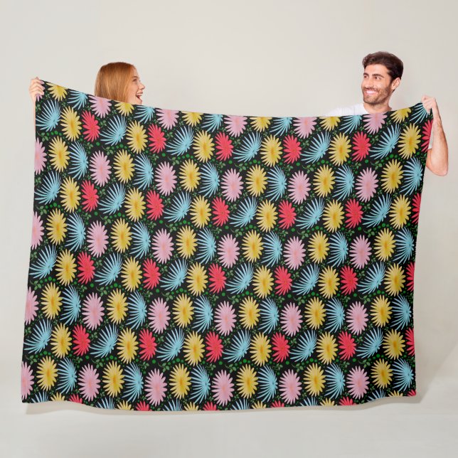 Colourful Retro Daisy Floral Pattern Whimsical  Fleece Blanket (In Situ)