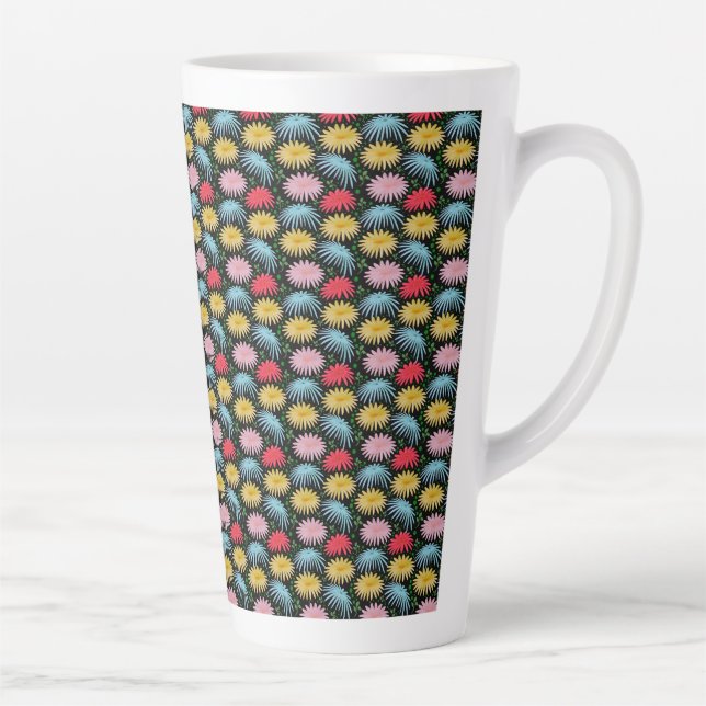 Colourful Retro Daisy Floral Pattern Whimsical  Latte Mug (Right)