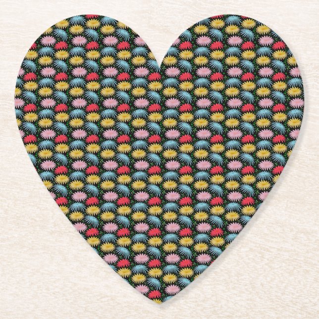 Colourful Retro Daisy Floral Pattern Whimsical  Paper Coaster (Front)
