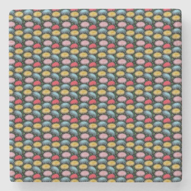 Colourful Retro Daisy Floral Pattern Whimsical  Stone Coaster (Front)