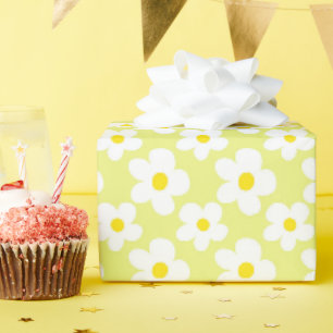 Colourful Retro Daisy Floral Yellow Wrapping Paper