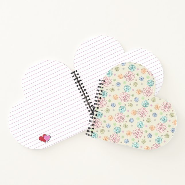 Colourful Retro Daisy Heart-Shaped Lined Notebook (Inside)
