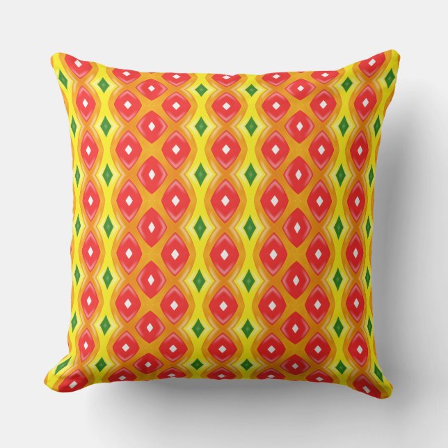 Colourful retro diamond stripes pattern cushion (Front)
